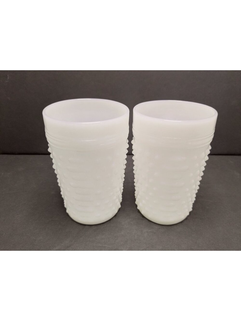 2 Vintage Anchor Hocking White Milk Glass Hobnail Tumblers 8 Oz 4.25 In Glasses